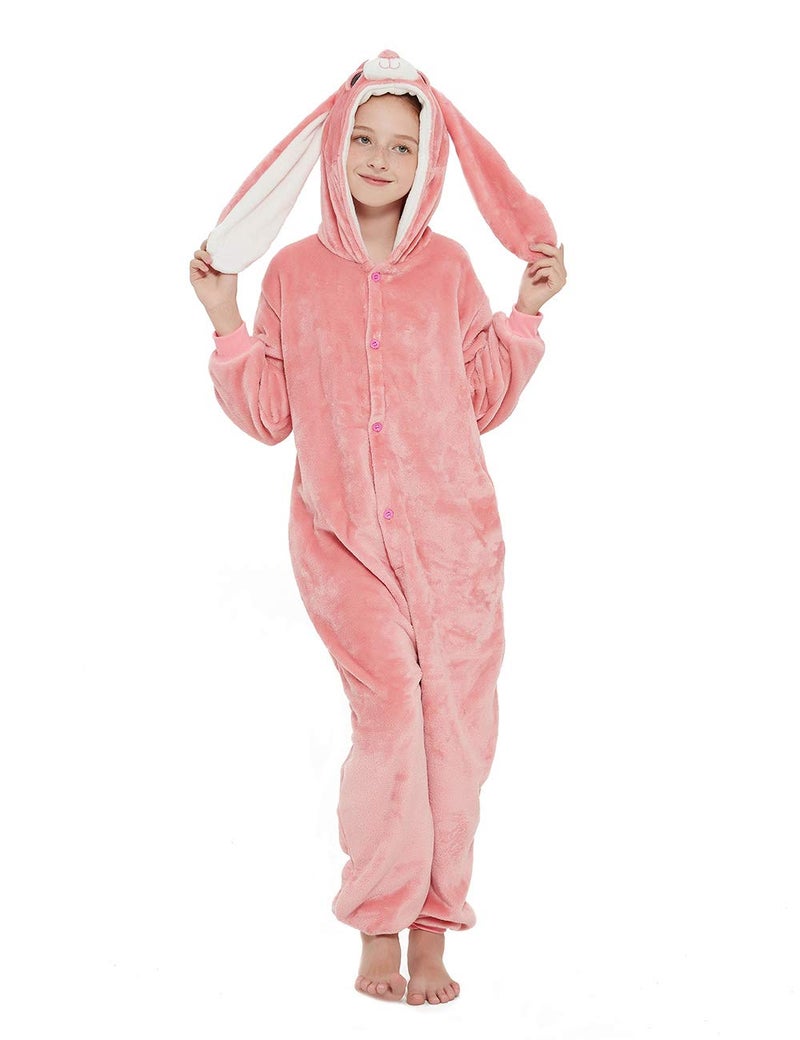 ABENCA Easter Kids Bunny Onesie Rabbit Pajamas for Girls Cartoon One Piece Animal Halloween Christmas Cosplay Costume.Pink Bunny.140 - Image 1